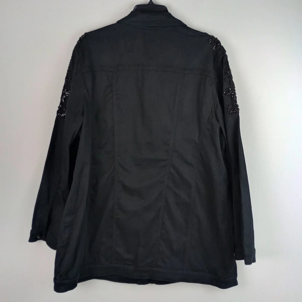 Chico's Womens 3 Black Beaded Embroidery Sequin Longline Soft Stretch Jacket